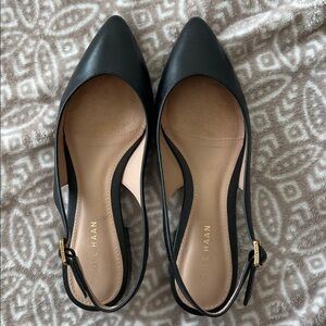 Cole Haan Black Leather Mazie Slingback Flats